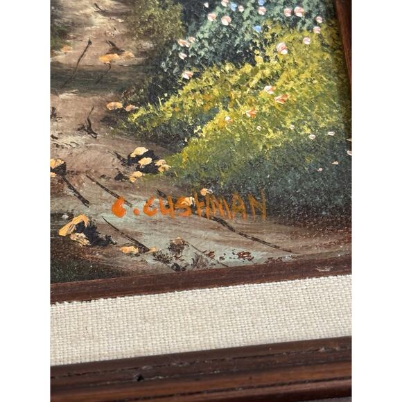 Vintage C. Cushman Original Oil Painting Signed Tree Boat Lake Landscape - Picture 13 of 16